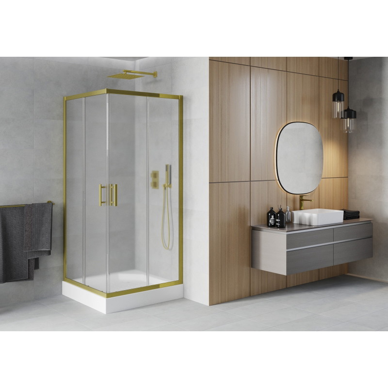 Mexen Rio cabine de douche carrée 90 x 90 cm, givre, or + receveur, blanc - 860-090-090-50-30-4510