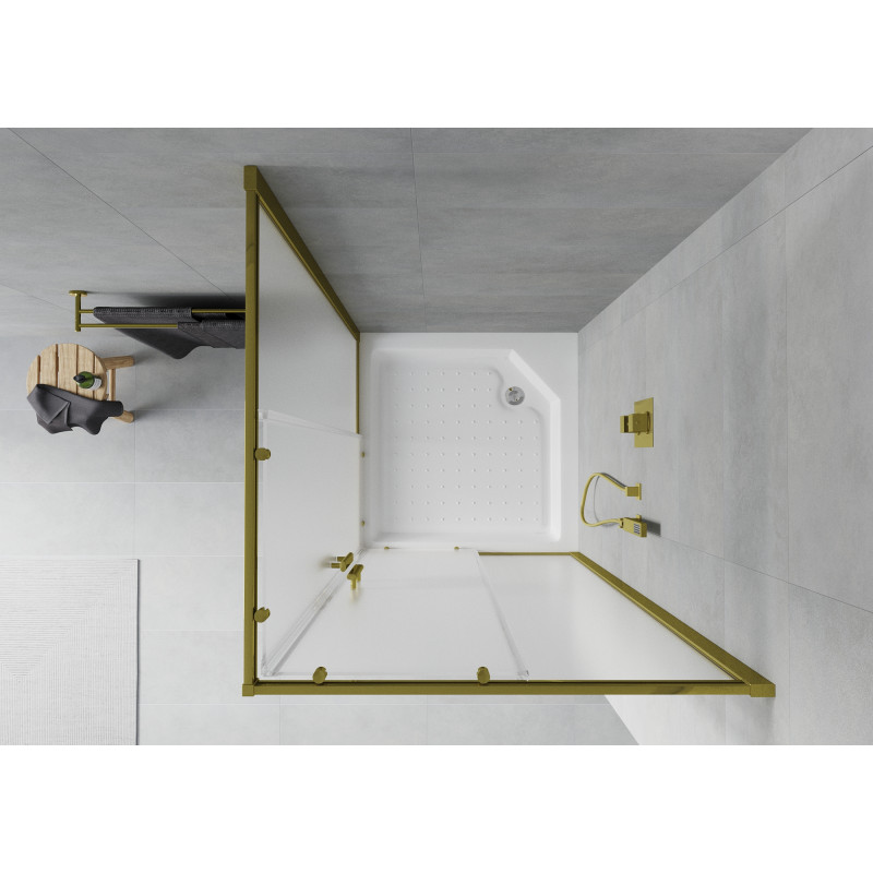 Mexen Rio cabine de douche carrée 90 x 90 cm, dépoli, or + receveur, blanc - 860-090-090-50-30-4510