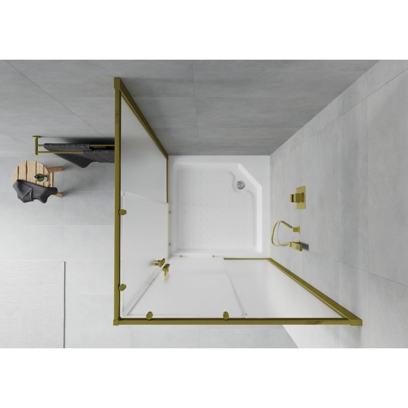 Mexen Rio cabine de douche carrée 90 x 90 cm, givrée, or + bac à douche Rio, blanc - 860-090-090-50-30-4510