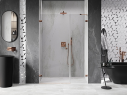 Porte de douche pivotante gauche Mexen Lunar-B 130 cm, transparent, or rose - 832S-130-050-60-00-L