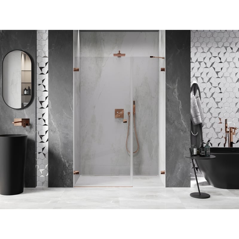 Mexen Lunar-B porte de douche pivotante gauche 135 cm, transparent, or rose - 832S-135-050-60-00-L
