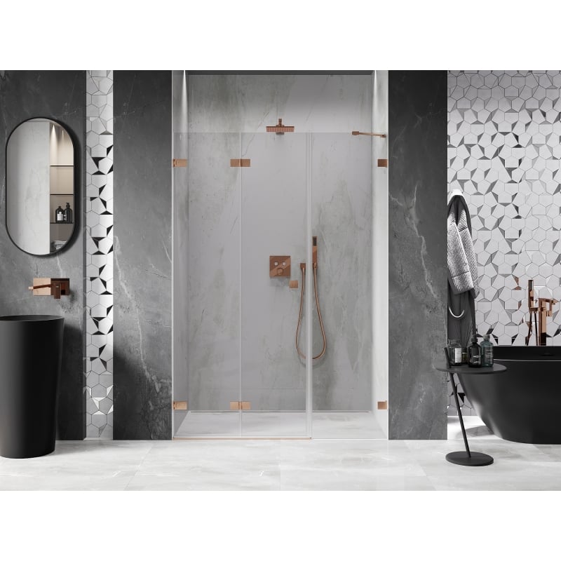 Mexen Lunar-F porte de douche pliable gauche 130 cm, transparent, cuivre brossé - 836S-130-050-65-00-L