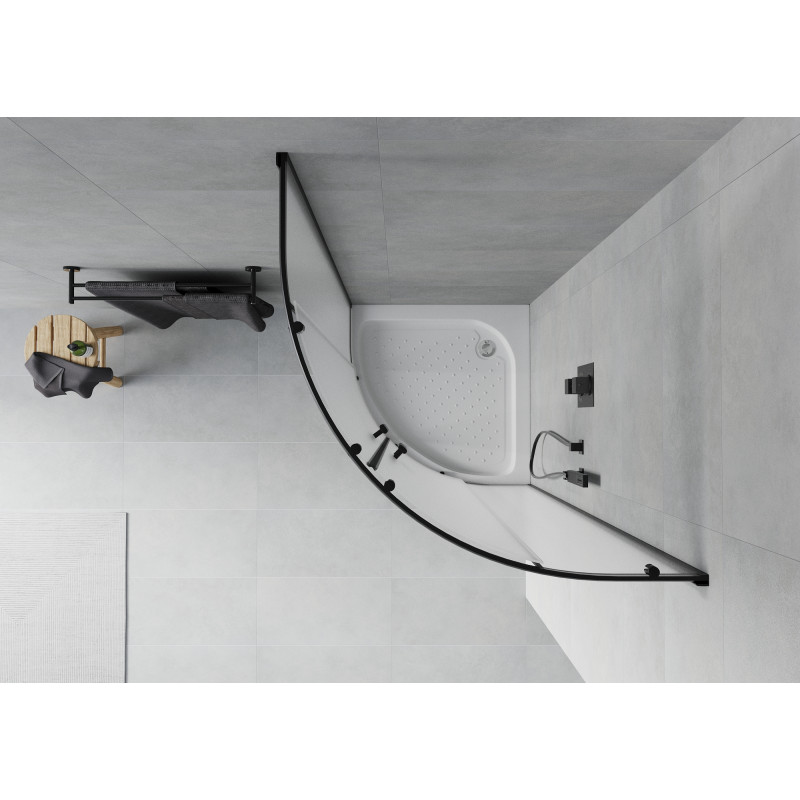Mexen Rio cabine de douche semi-circulaire 80 x 80 cm, givré, noir + receveur, blanc - 863-080-080-70-30-4710