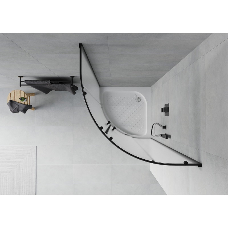 Mexen Rio cabine de douche semi-circulaire 80 x 80 cm, givrée, noire + receveur, blanc - 863-080-080-70-30-4710