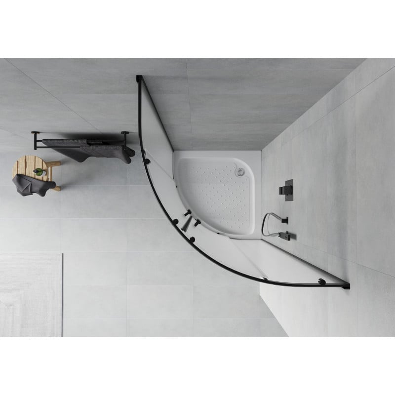 Mexen Rio cabine de douche semi-circulaire 80 x 80 cm, givrée, noire + receveur Rio, blanc - 863-080-080-70-30-4710