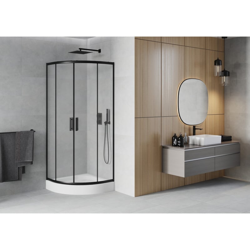 Mexen Rio cabine de douche semi-circulaire 80 x 80 cm, givrée, noire + receveur Rio, blanc - 863-080-080-70-30-4710