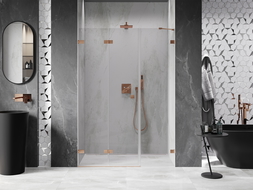 Mexen Lunar-F porte de douche pliante gauche 135 cm, transparent, cuivre brossé - 836S-135-050-65-00-L