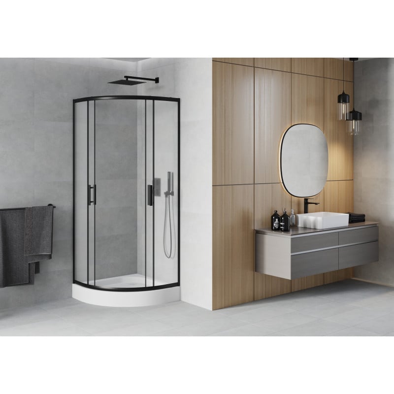 Mexen Rio cabine de douche semi-circulaire 80 x 80 cm, givrée, noire + receveur Rio, blanc - 863-080-080-70-30-4710