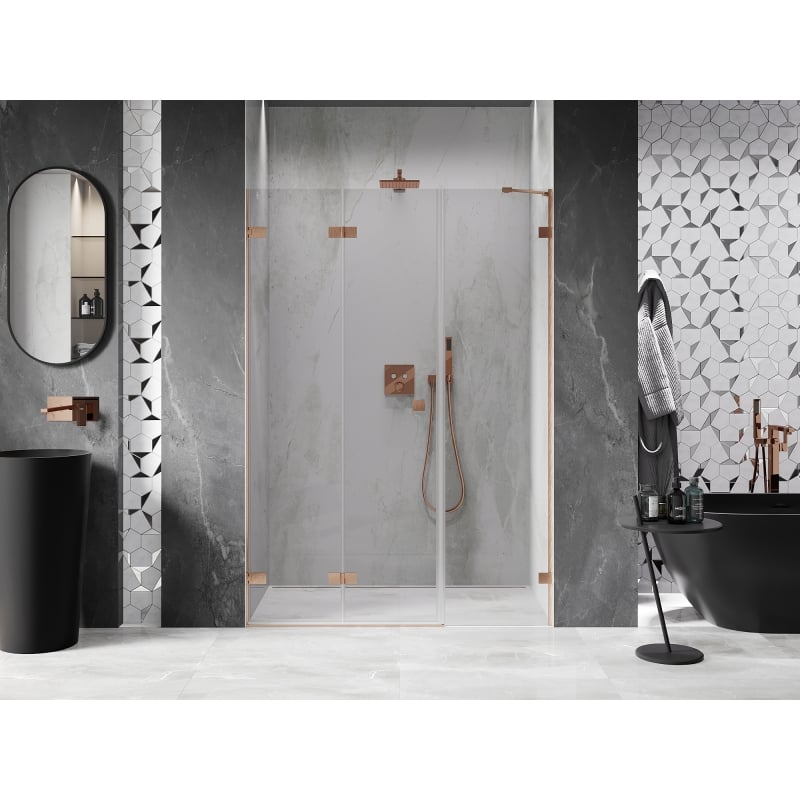 Mexen Lunar-F porte de douche pliable gauche 145 cm, transparent, cuivre brossé - 836S-145-050-65-00-L