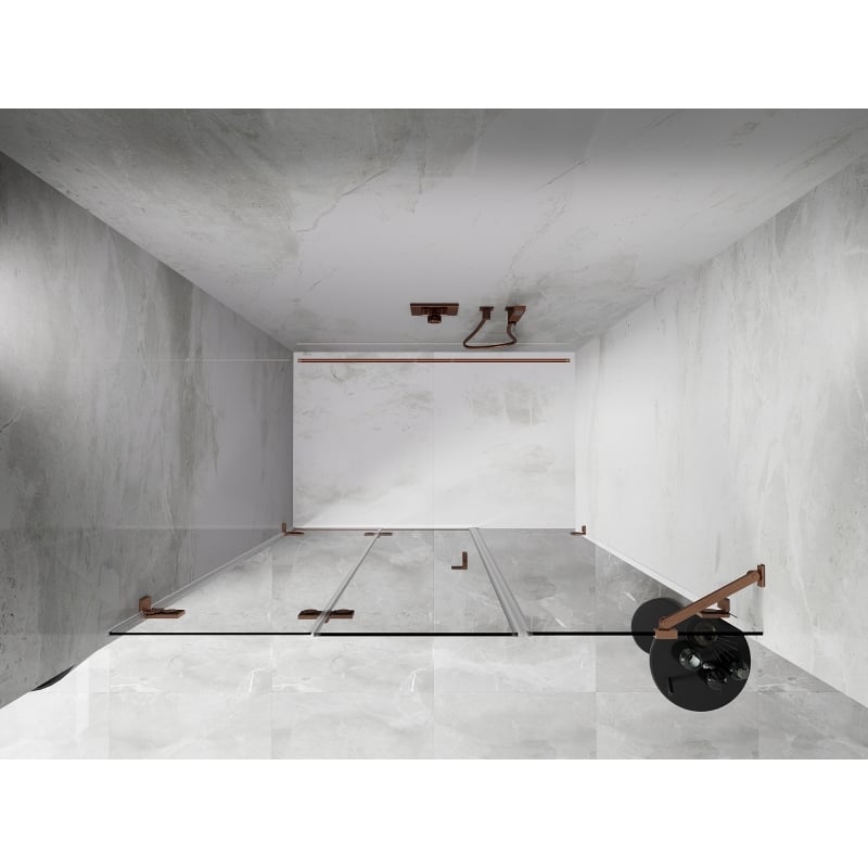Mexen Lunar-F porte de douche pliable gauche 145 cm, transparent, cuivre brossé - 836S-145-050-65-00-L