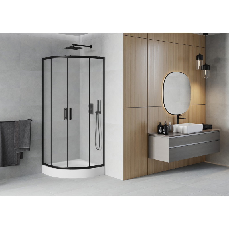 Mexen Rio cabine de douche semi-circulaire 90 x 90 cm, givré, noir + receveur Rio, blanc - 863-090-090-70-30-4710