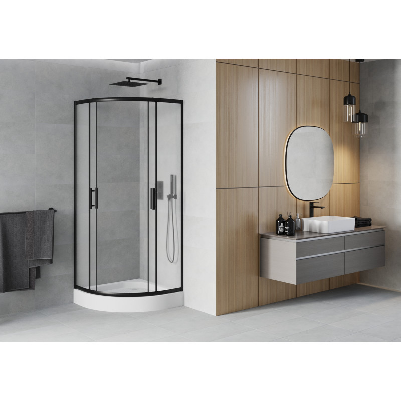 Mexen Rio cabine de douche semi-circulaire 90 x 90 cm, givrée, noire + receveur de douche, blanc - 863-090-090-70-30-4710