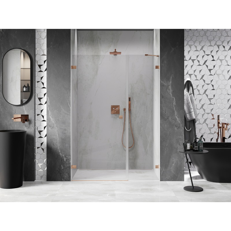 Mexen Lunar-B porte de douche pivotante gauche 115 cm, transparent, cuivre brossé - 832S-115-050-65-00-L