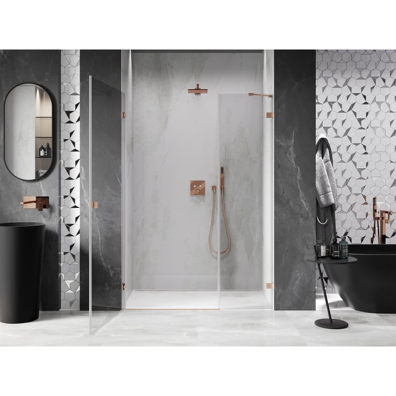 Mexen Lunar-B porte de douche pivotante gauche 125 cm, transparent, cuivre brossé - 832S-125-050-65-00-L