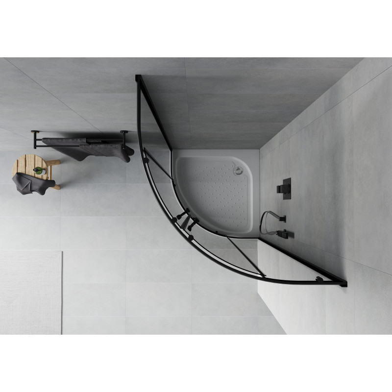 Mexen Rio cabine de douche semi-circulaire 80 x 80 cm, graphite, noir + receveur, blanc - 863-080-080-70-40-4710