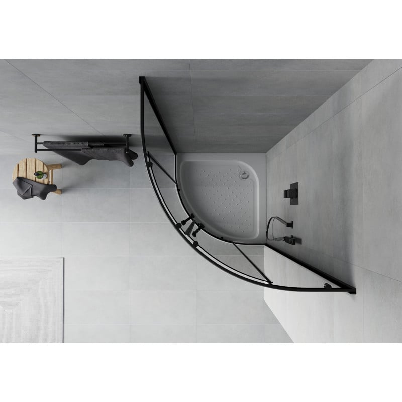Mexen Rio cabine de douche semi-circulaire 80 x 80 cm, graphite, noir + receveur Rio, blanc - 863-080-080-70-40-4710