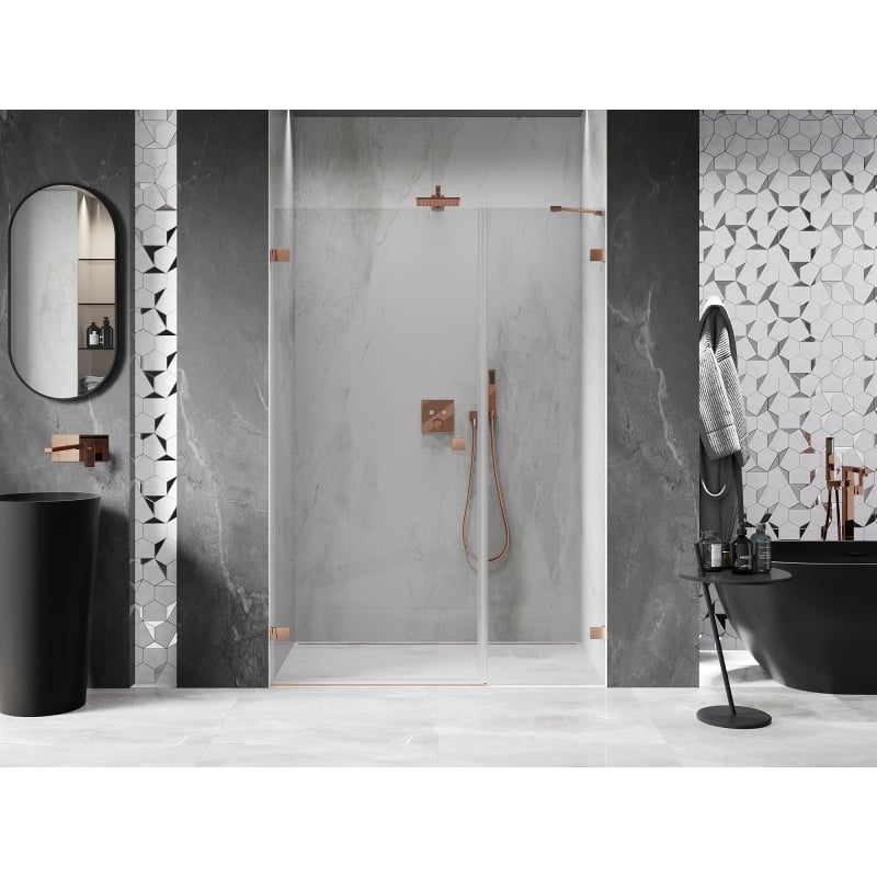 Mexen Lunar-B porte de douche pivotante gauche 150 cm, transparent, cuivre brossé - 832S-150-050-65-00-L