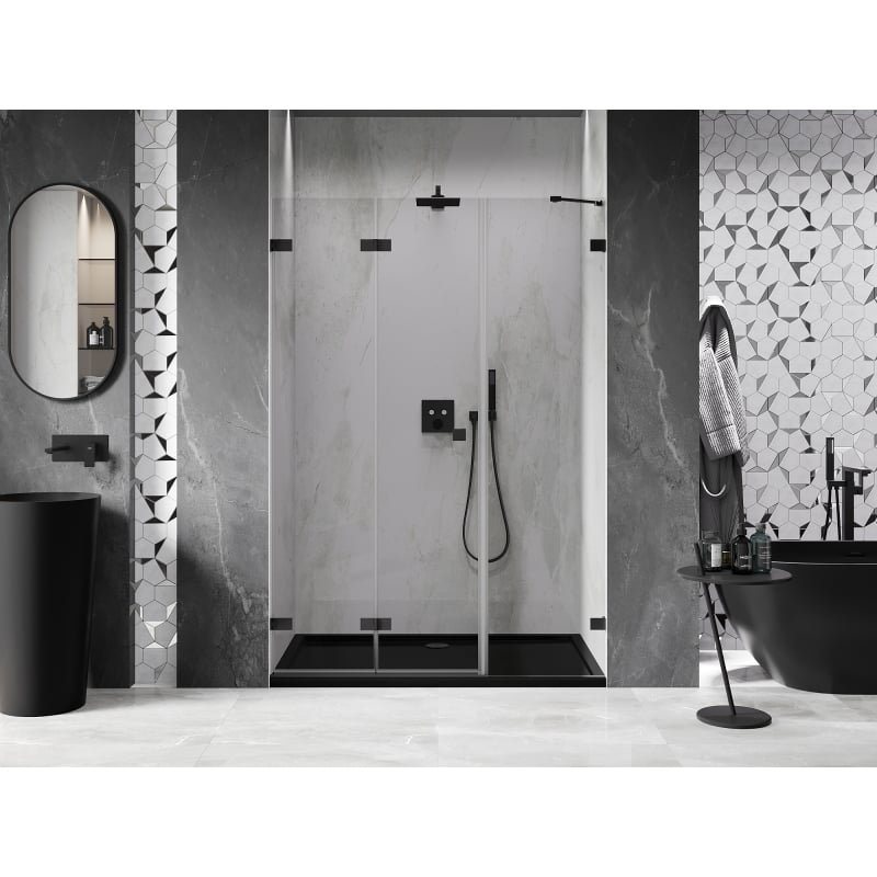 Mexen Lunar-F porte de douche pliante gauche 145 cm, transparent, noir - 836S-145-050-70-00-L