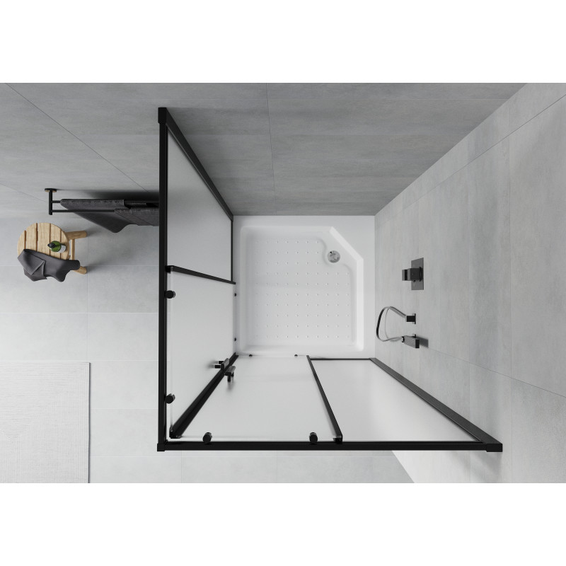 Mexen Rio cabine de douche carrée 90 x 90 cm, givrée, noire + receveur, blanc - 860-090-090-70-30-4510
