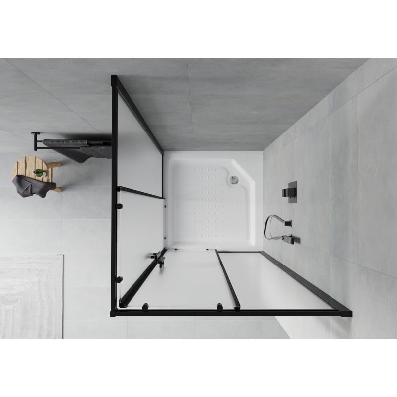 Mexen Rio cabine de douche carrée 90 x 90 cm, givrée, noire + receveur Rio, blanc - 860-090-090-70-30-4510
