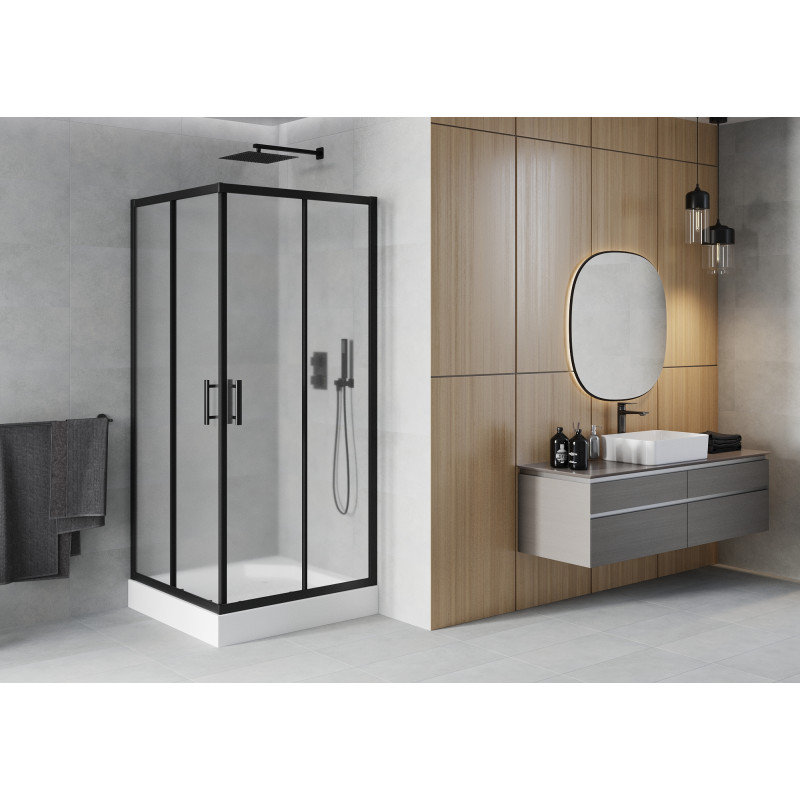 Mexen Rio cabine de douche carrée 90 x 90 cm, givrée, noire + receveur, blanc - 860-090-090-70-30-4510