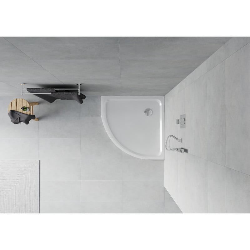 Mexen Flat receveur de douche demi-circulaire slim 100 x 100 cm, blanc, siphon chromé - 41101010