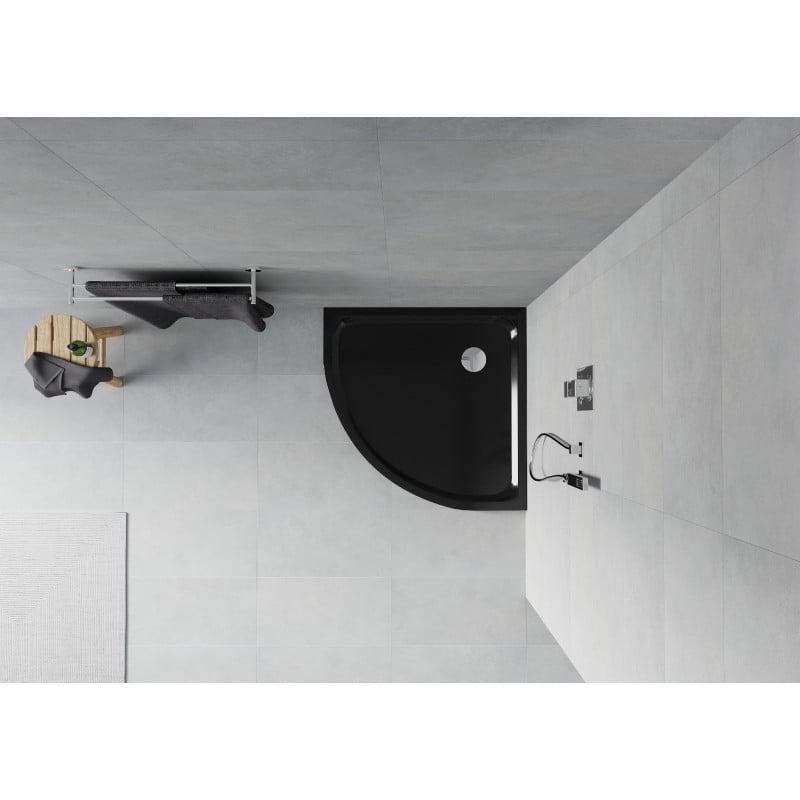 Mexen Flat receveur de douche demi-circulaire slim 100 x 100 cm, noir, siphon chrome - 41701010