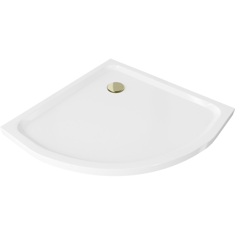 Mexen Flat receveur de douche semi-circulaire slim 100 x 100 cm, blanc, bonde dorée - 41101010G