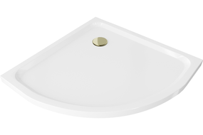 Mexen Flat receveur de douche semi-circulaire slim 100 x 100 cm, blanc, bonde dorée - 41101010G