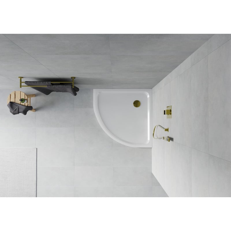 Mexen Flat receveur de douche semi-circulaire slim 100 x 100 cm, blanc, siphon doré - 41101010G