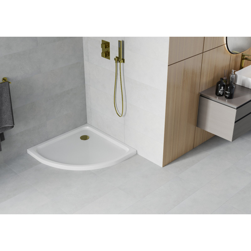 Mexen Flat receveur de douche demi-circulaire slim 100 x 100 cm, blanc, siphon doré - 41101010G