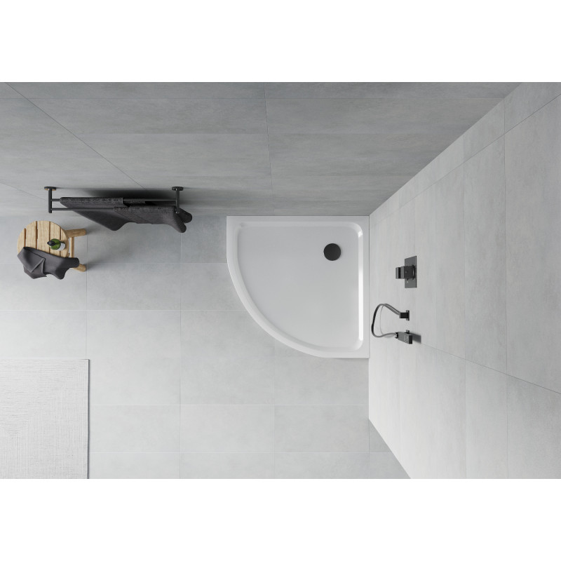 Mexen Flat receveur de douche demi-circulaire slim 100 x 100 cm, blanc, siphon noir - 41101010B