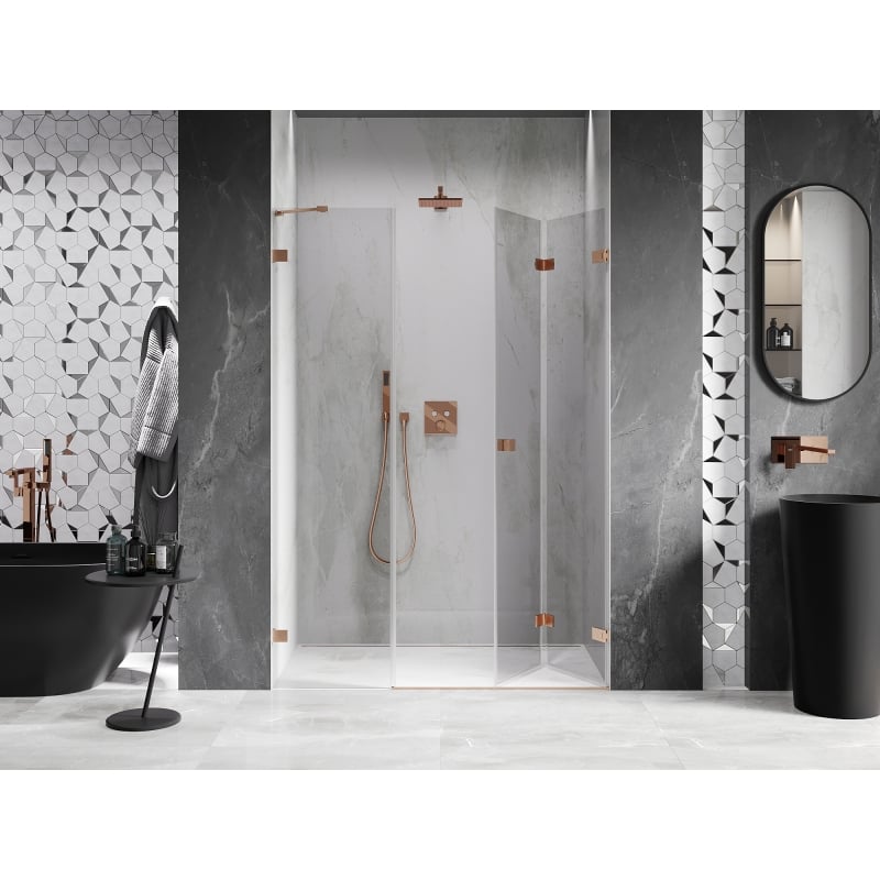 Mexen Lunar-F porte de douche pliante droite 120 cm, transparent, cuivre brossé - 836S-120-050-65-00-P