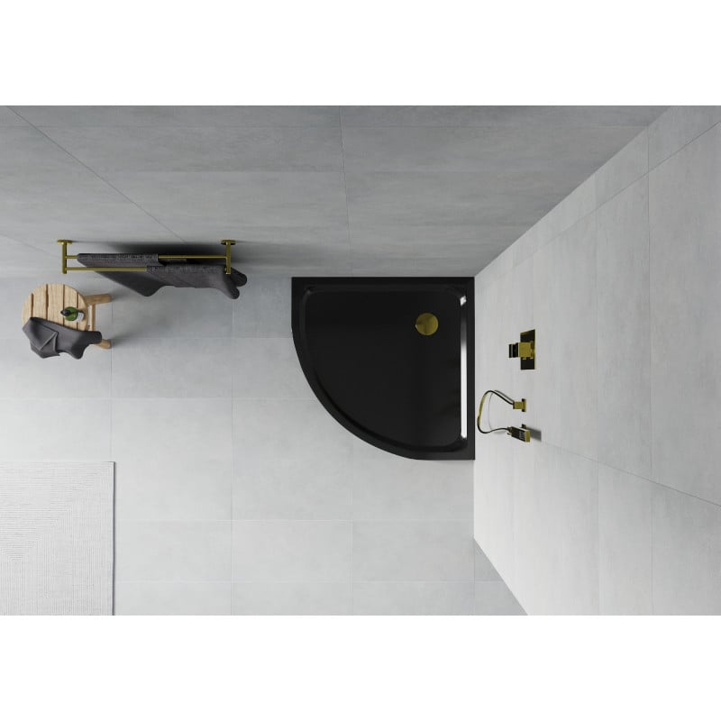 Mexen Flat receveur de douche demi-circulaire slim 100 x 100 cm, noir, siphon doré - 41701010G