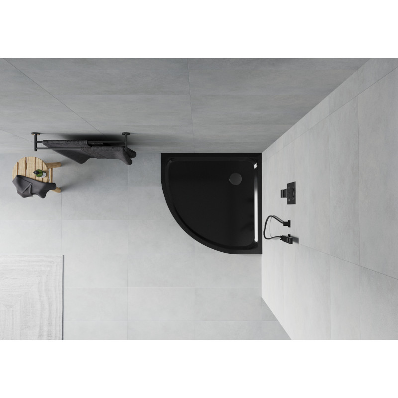 Mexen Flat receveur de douche demi-circulaire slim 100 x 100 cm, noir, siphon noir - 41701010B