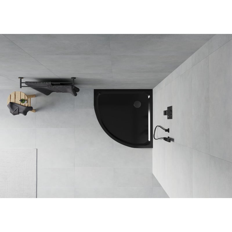 Mexen Flat receveur de douche semi-circulaire slim 100 x 100 cm, noir, siphon noir - 41701010B