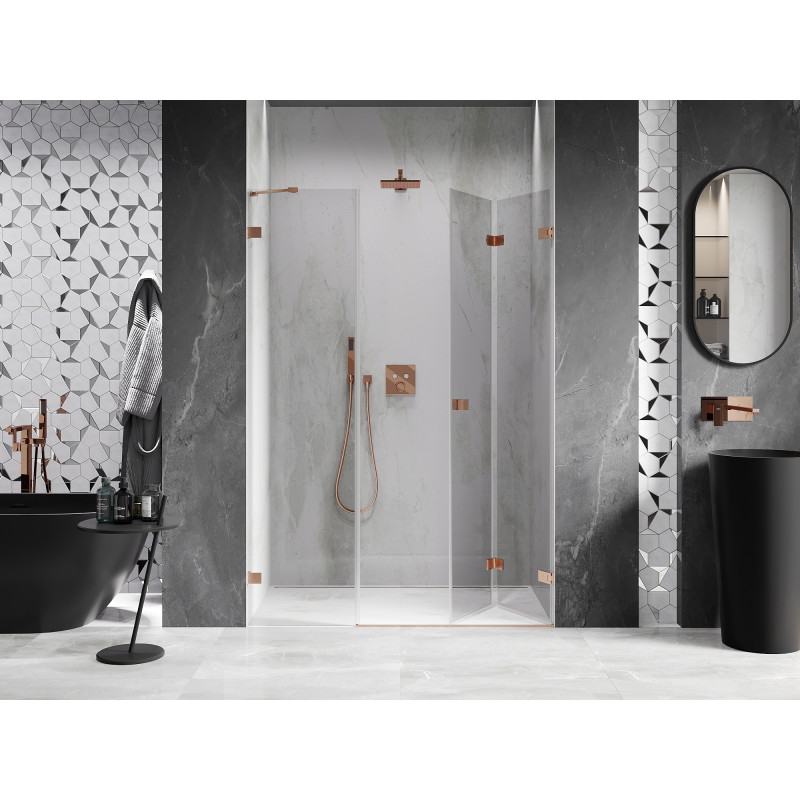 Mexen Lunar-F porte de douche pliable droite 145 cm, transparent, cuivre brossé - 836S-145-050-65-00-P