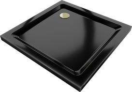 Mexen Flat receveur de douche carré slim 70 x 70 cm, Noir, siphon Or - 40707070G