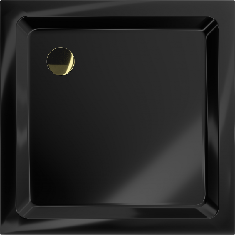 Mexen Flat receveur de douche carré slim 70 x 70 cm, noir, siphon doré - 40707070G
