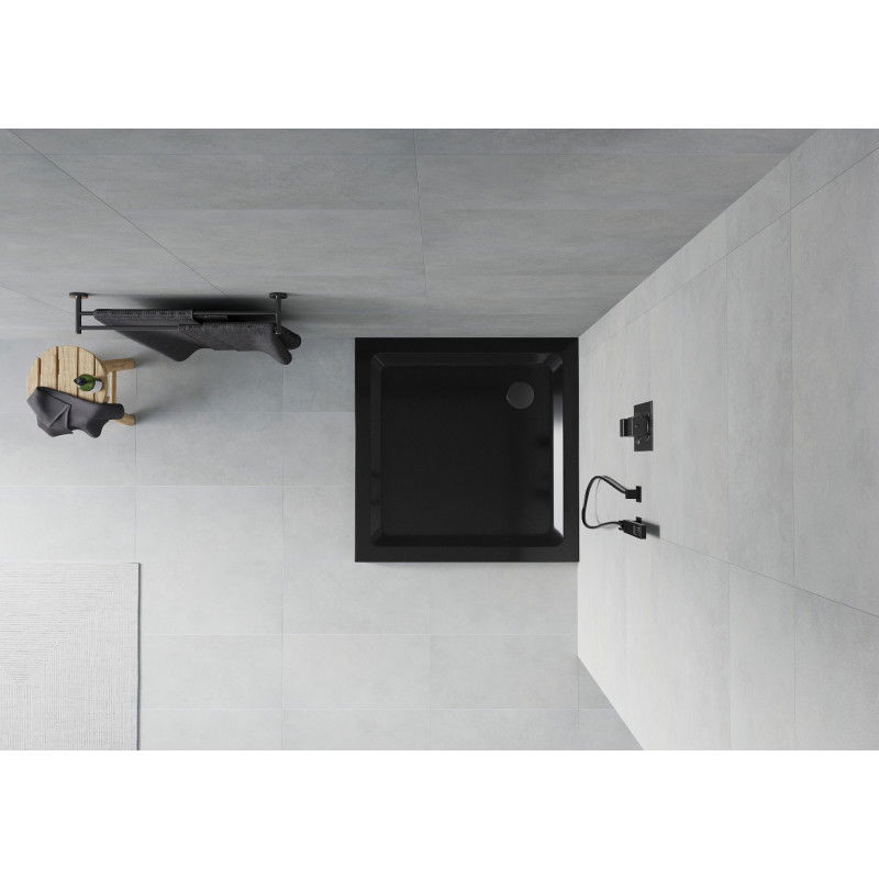 Mexen Flat receveur de douche carré slim 70 x 70 cm, noir, siphon noir - 40707070B