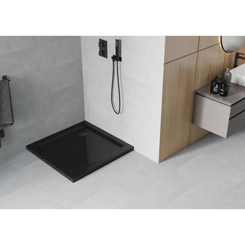 Mexen Flat receveur de douche carré slim 70 x 70 cm, noir, siphon noir - 40707070B