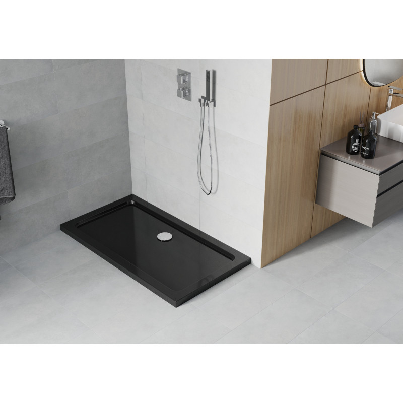 Mexen Flat receveur de douche rectangulaire slim 130 x 70 cm, noir, siphon chromé - 40707013