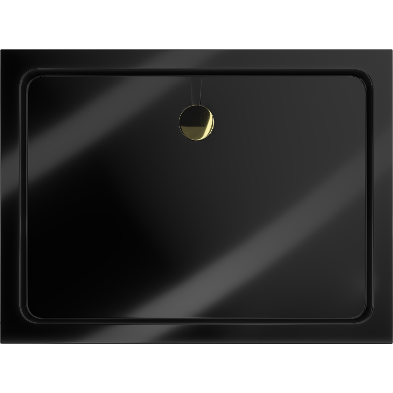 Mexen Flat receveur rectangulaire slim 80 x 70 cm, noir, siphon doré - 40707080G