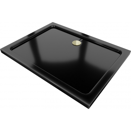 Mexen Flat receveur rectangulaire slim 80 x 70 cm, noir, siphon doré - 40707080G