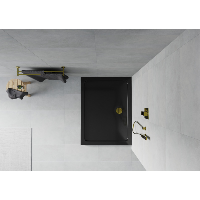 Mexen Flat receveur de douche rectangulaire slim 90 x 70 cm, noir, siphon doré - 40707090G