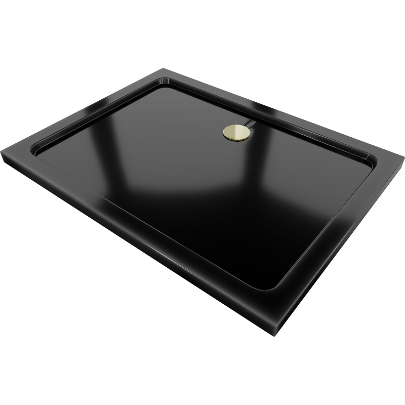 Mexen Flat receveur de douche rectangulaire slim 100 x 70 cm, Noir, siphon Or - 40707010G