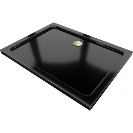 Mexen Flat receveur de douche rectangulaire slim 100 x 70 cm, Noir, siphon Or - 40707010G