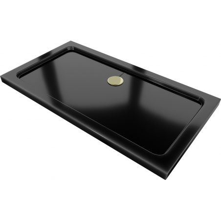 Mexen Flat receveur de douche rectangulaire slim 140 x 70 cm, Noir, siphon Or - 40707014G