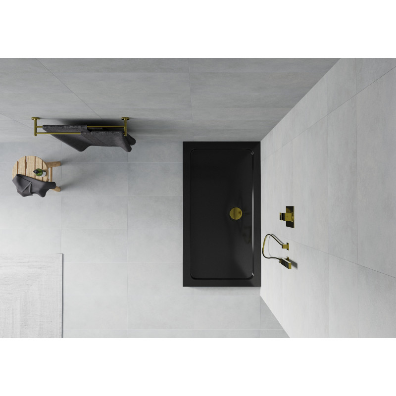 Mexen Flat receveur rectangulaire slim 120 x 70 cm, noir, siphon doré - 40707012G