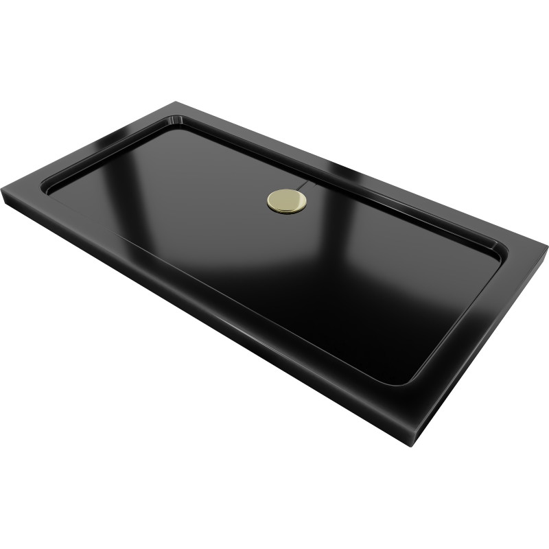 Mexen Flat receveur de douche rectangulaire slim 130 x 70 cm, noir, siphon doré - 40707013G